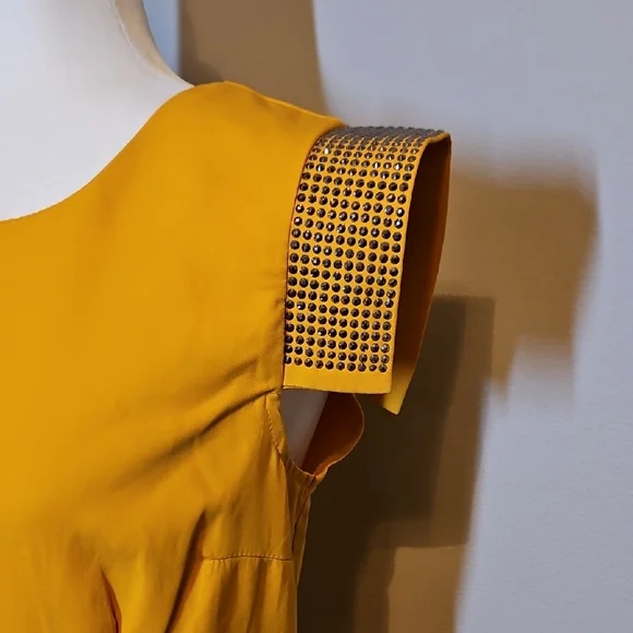 Elegant Yellow Dress with Gold Accents - Picture 3 of 11